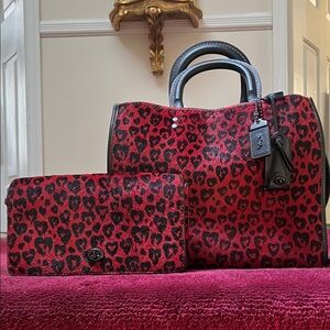 Coach Rogue & Dinky Wild Beast Leopard Hearts Bag Set